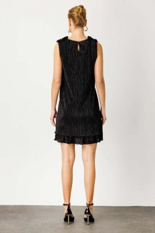 Ekol Kadın Pilise Görünümlü Katlı Elbise 4082 Siyah - 4