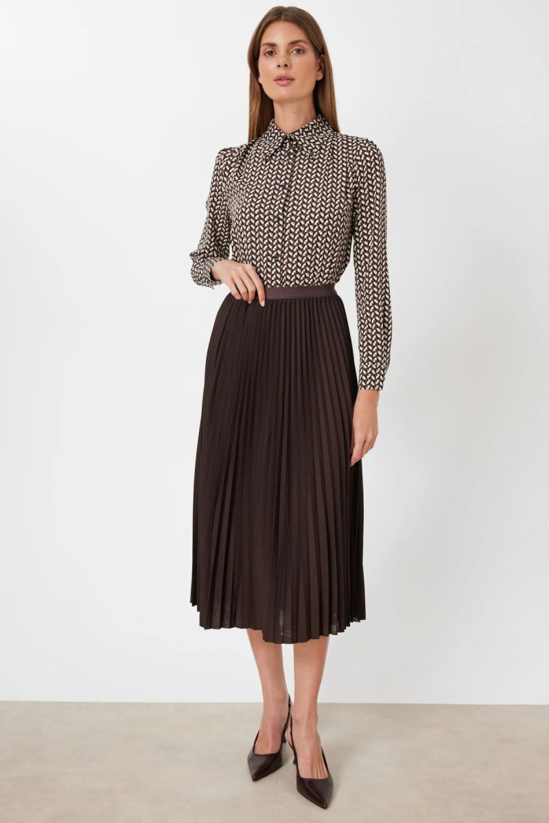 Ekol Kadın Piliseli Midi Etek 3960 Kakao - Ekol