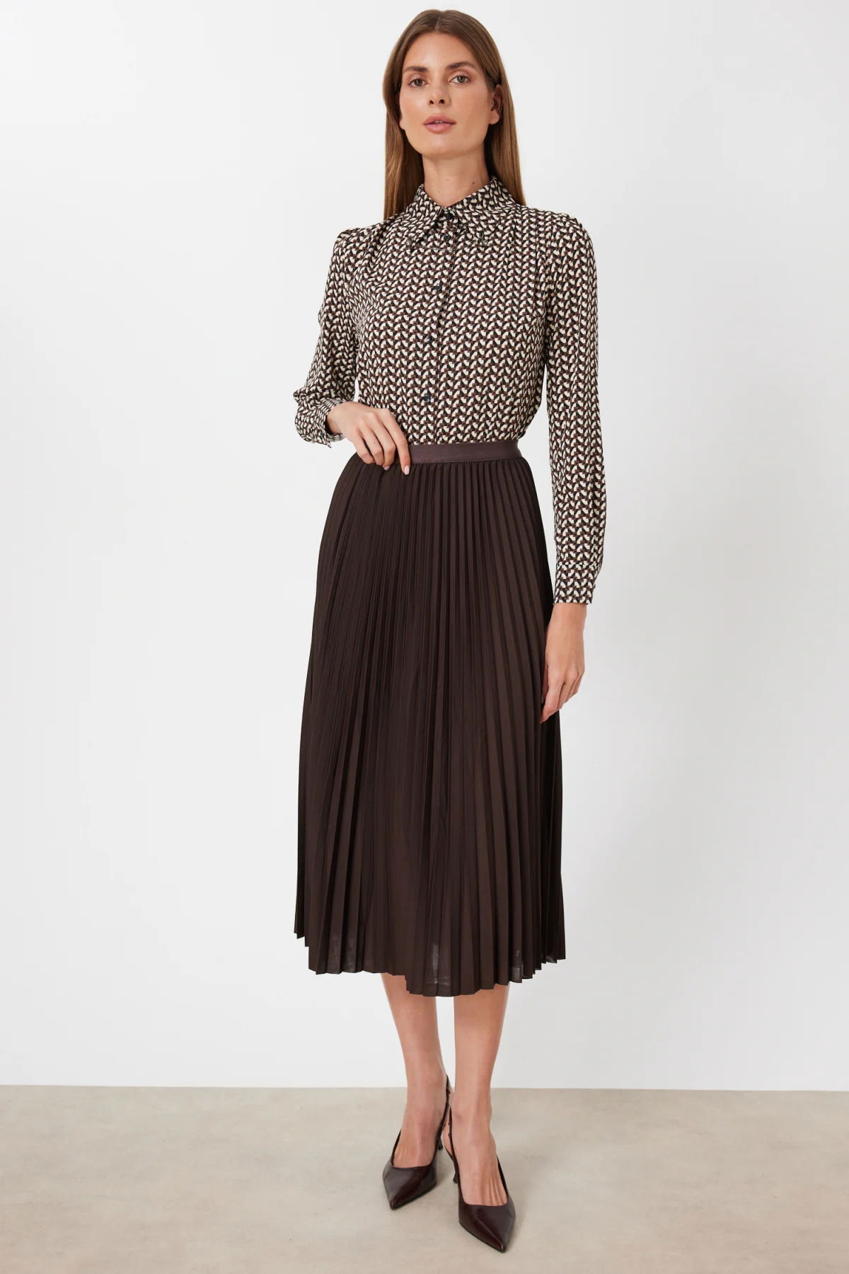 Ekol Kadın Piliseli Midi Etek 3960 Kakao - 1