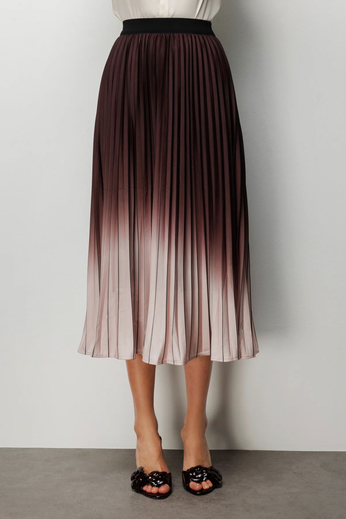 Ekol Kadın Piliseli Renk Geçişli Midi Etek 3954 Kakao - 3