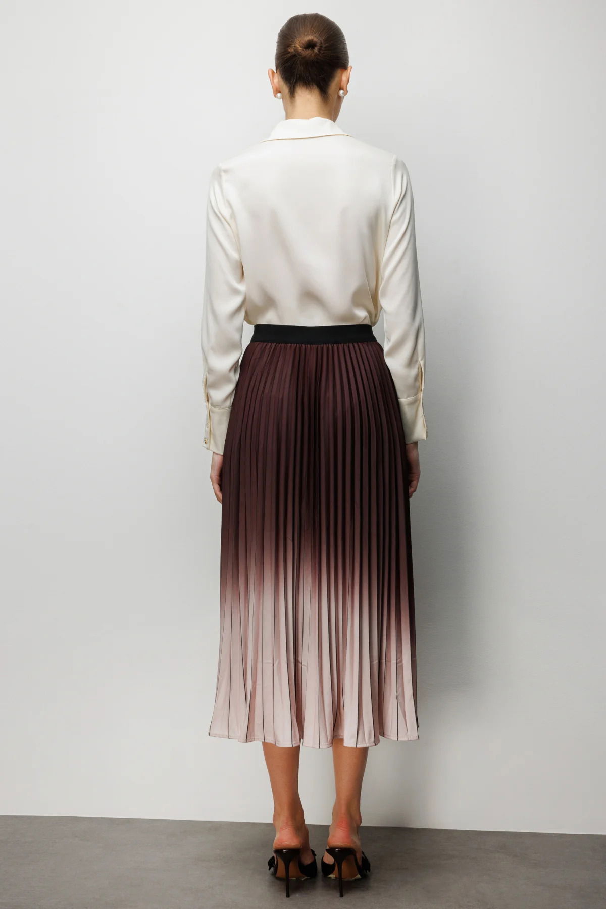 Ekol Kadın Piliseli Renk Geçişli Midi Etek 3954 Kakao - 4