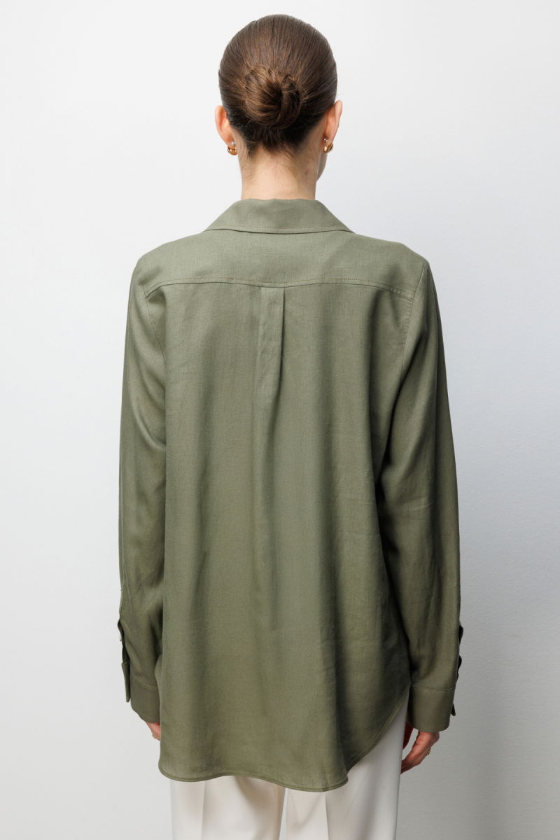 Ekol Kadın Polo Yaka Keten Gömlek 2026 Haki - 4