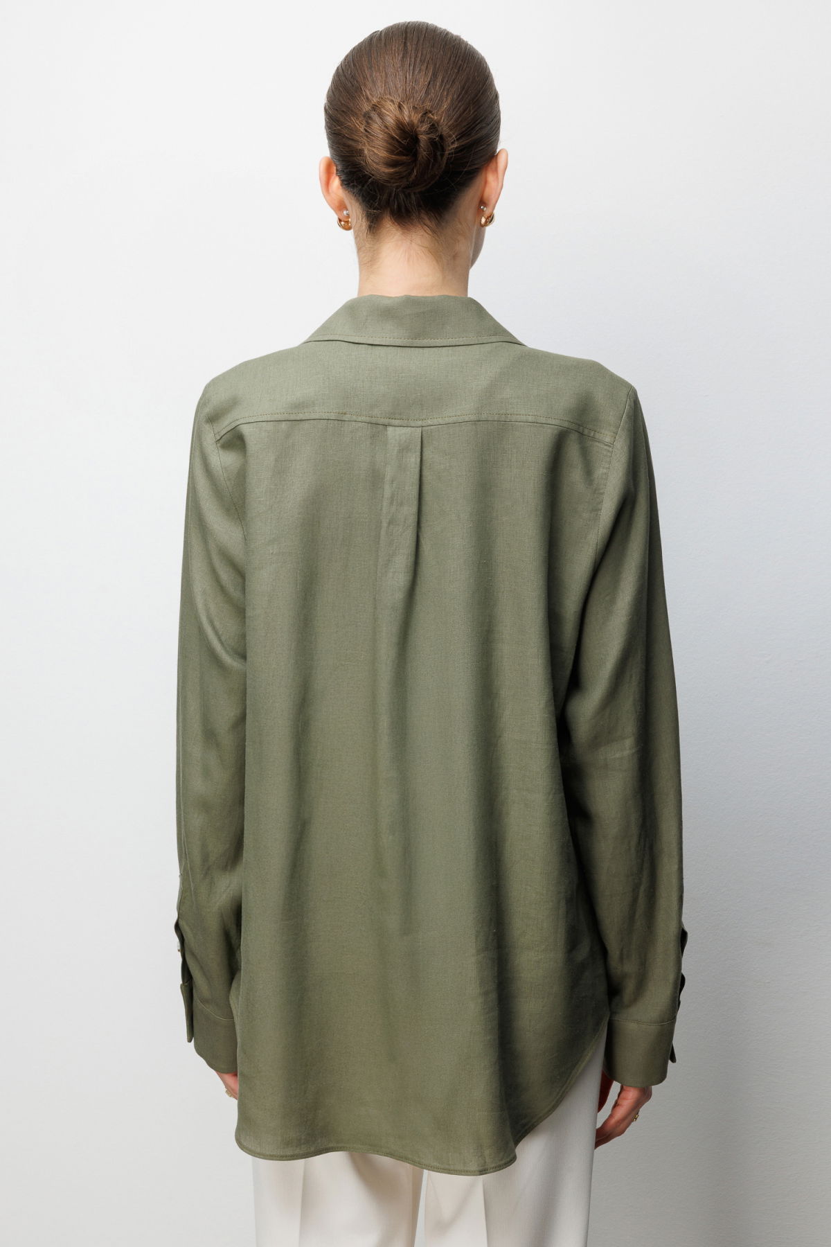 Ekol Kadın Polo Yaka Keten Gömlek 2026 Haki - 4