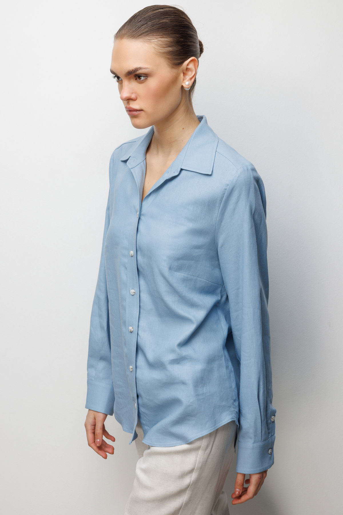 Ekol Kadın Polo Yaka Keten Gömlek 2026 Mavi - 2
