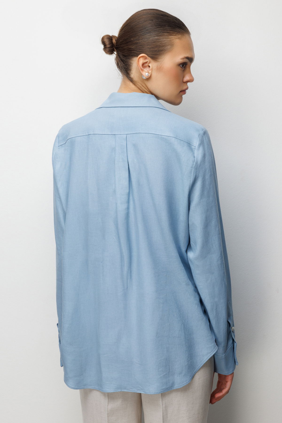 Ekol Kadın Polo Yaka Keten Gömlek 2026 Mavi - 4