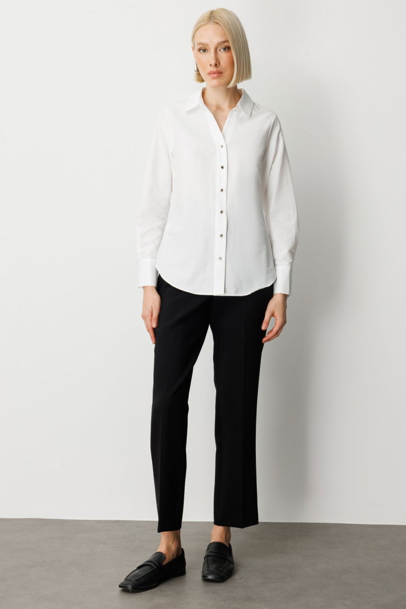 Ekol Kadın Polo Yaka Pamuklu Gömlek 3049 Ekru - 3