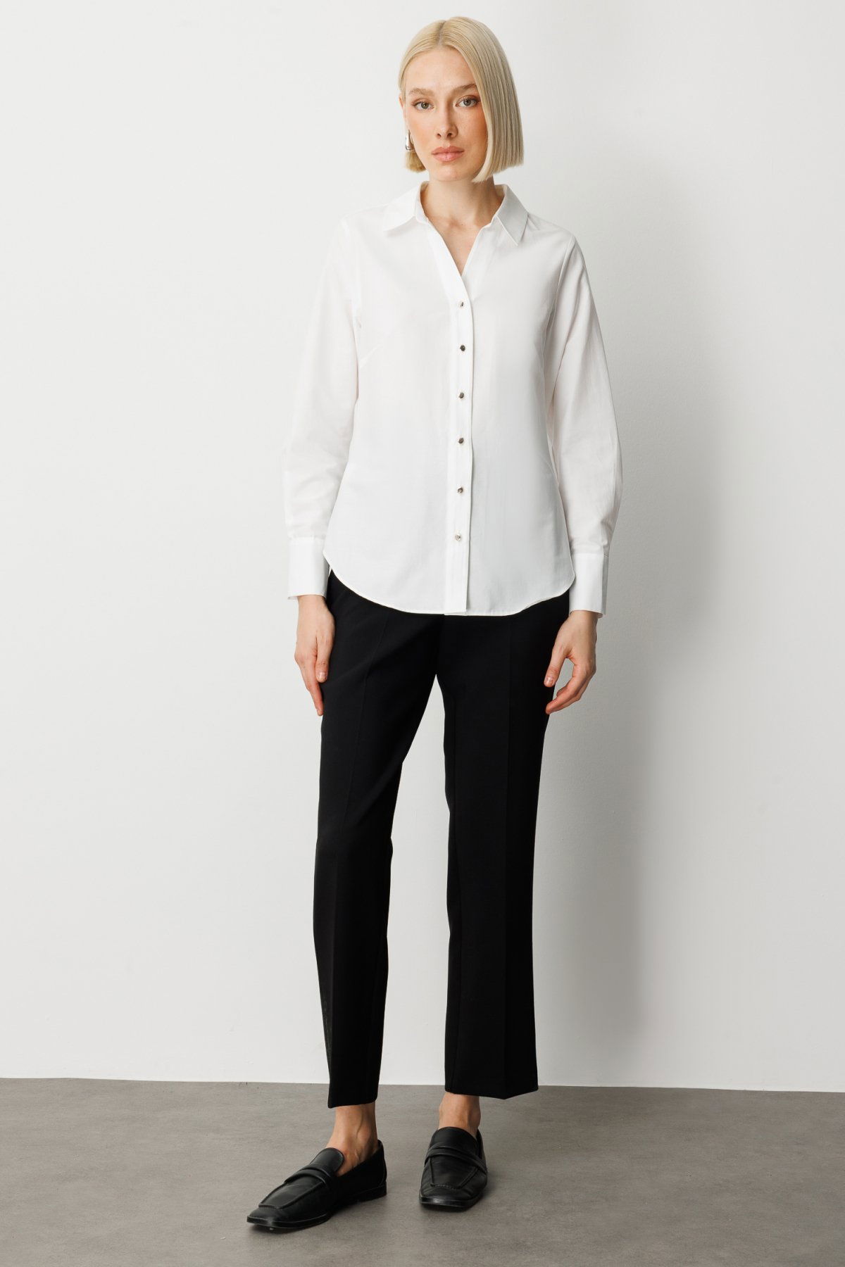 Ekol Kadın Polo Yaka Pamuklu Gömlek 3049 Ekru - 3