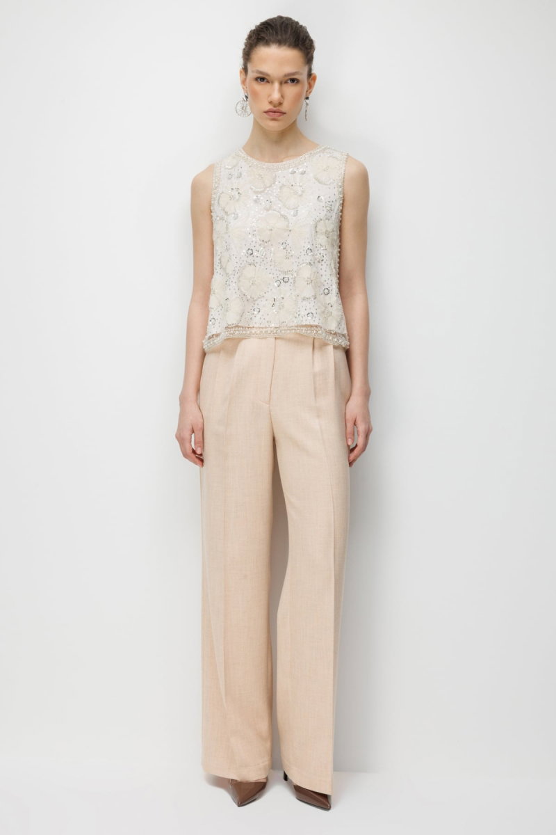 Ekol Kadın Pullu Taş İşlemeli Bluz 2856 Ekru - 4