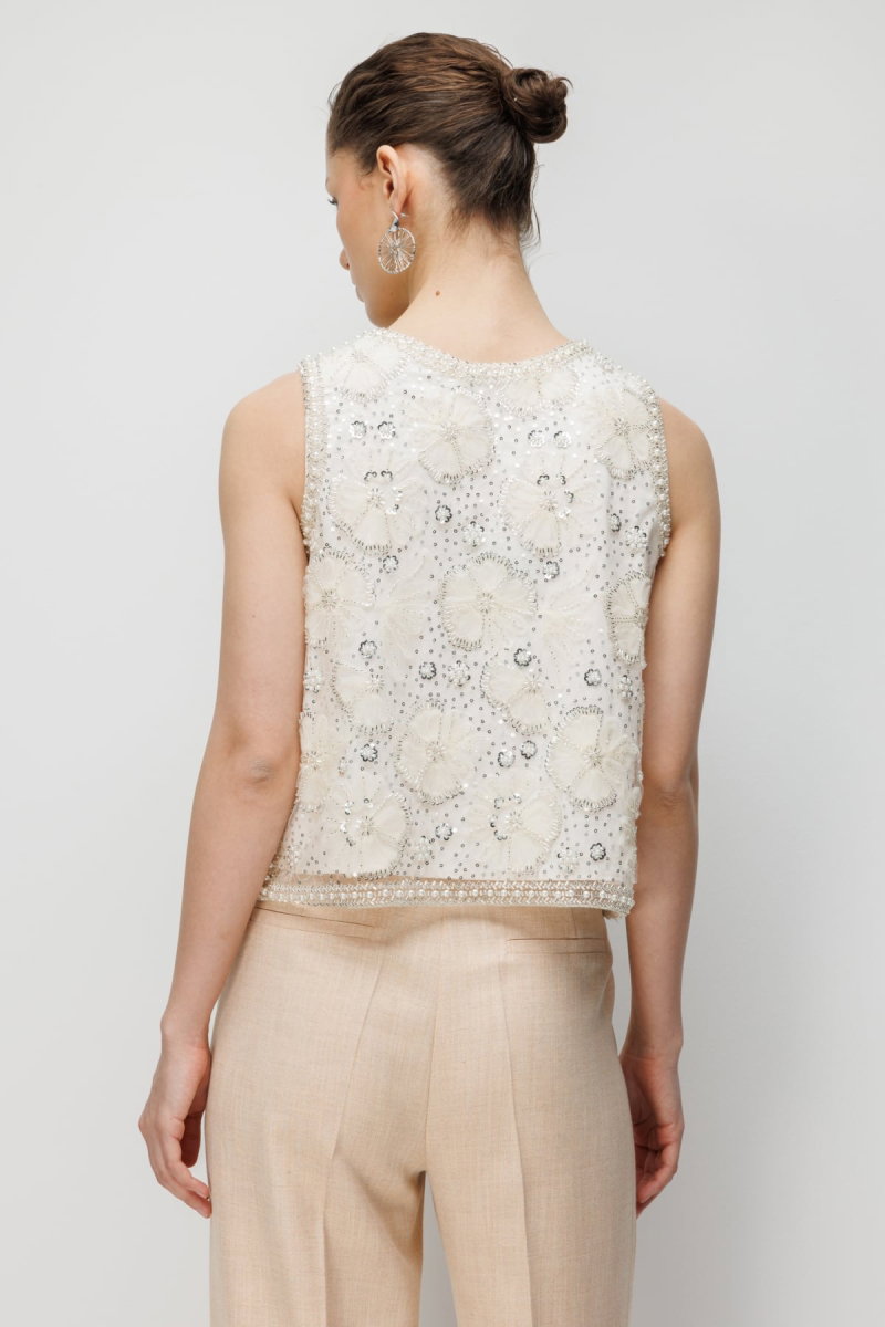 Ekol Kadın Pullu Taş İşlemeli Bluz 2856 Ekru - 5