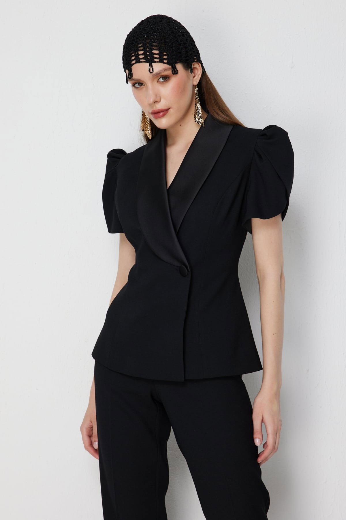 Ekol Kadın Saten Detaylı Balon Kollu Ceket 1156 Siyah - 1