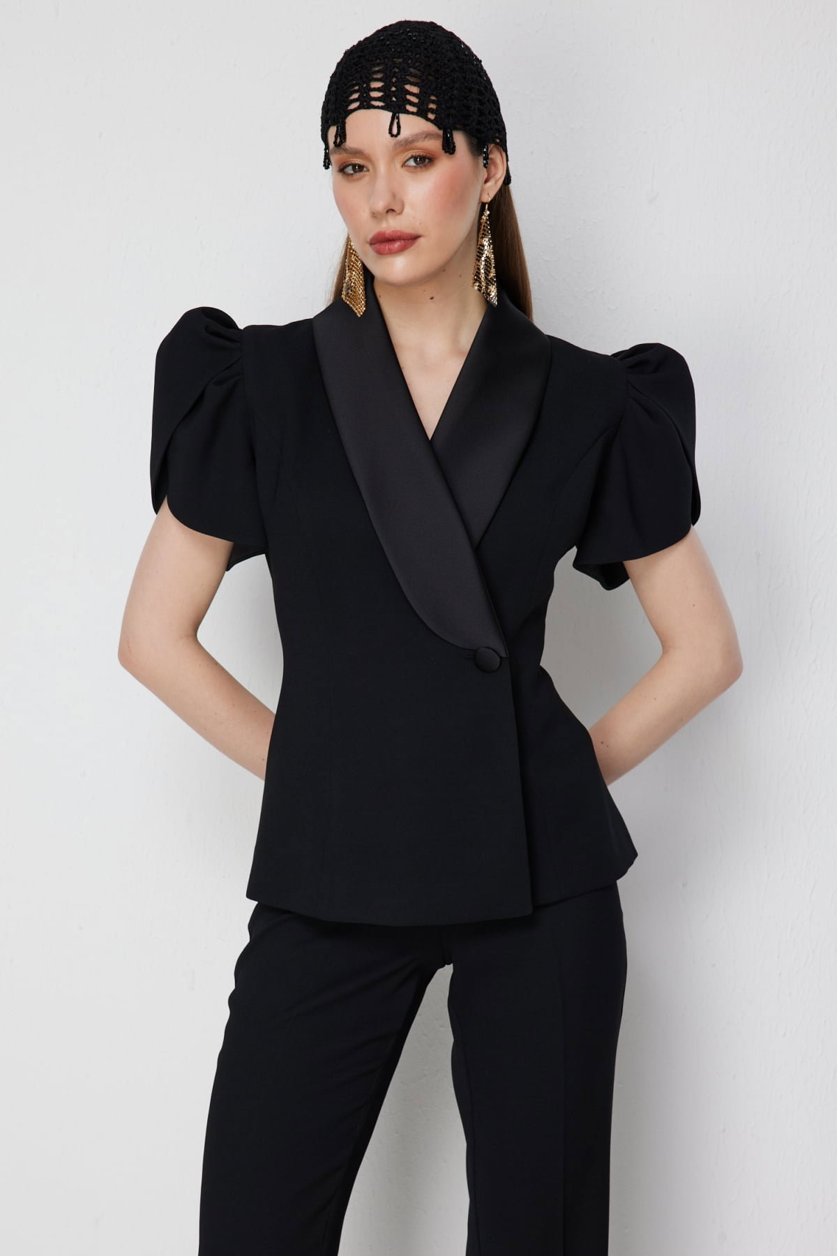 Ekol Kadın Saten Detaylı Balon Kollu Ceket 1156 Siyah - 2