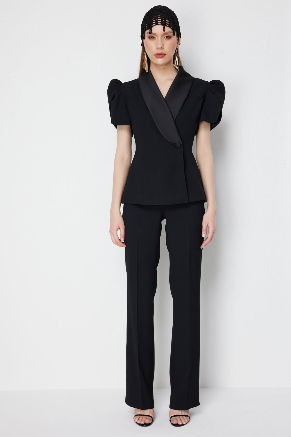 Ekol Kadın Saten Detaylı Balon Kollu Ceket 1156 Siyah - 3