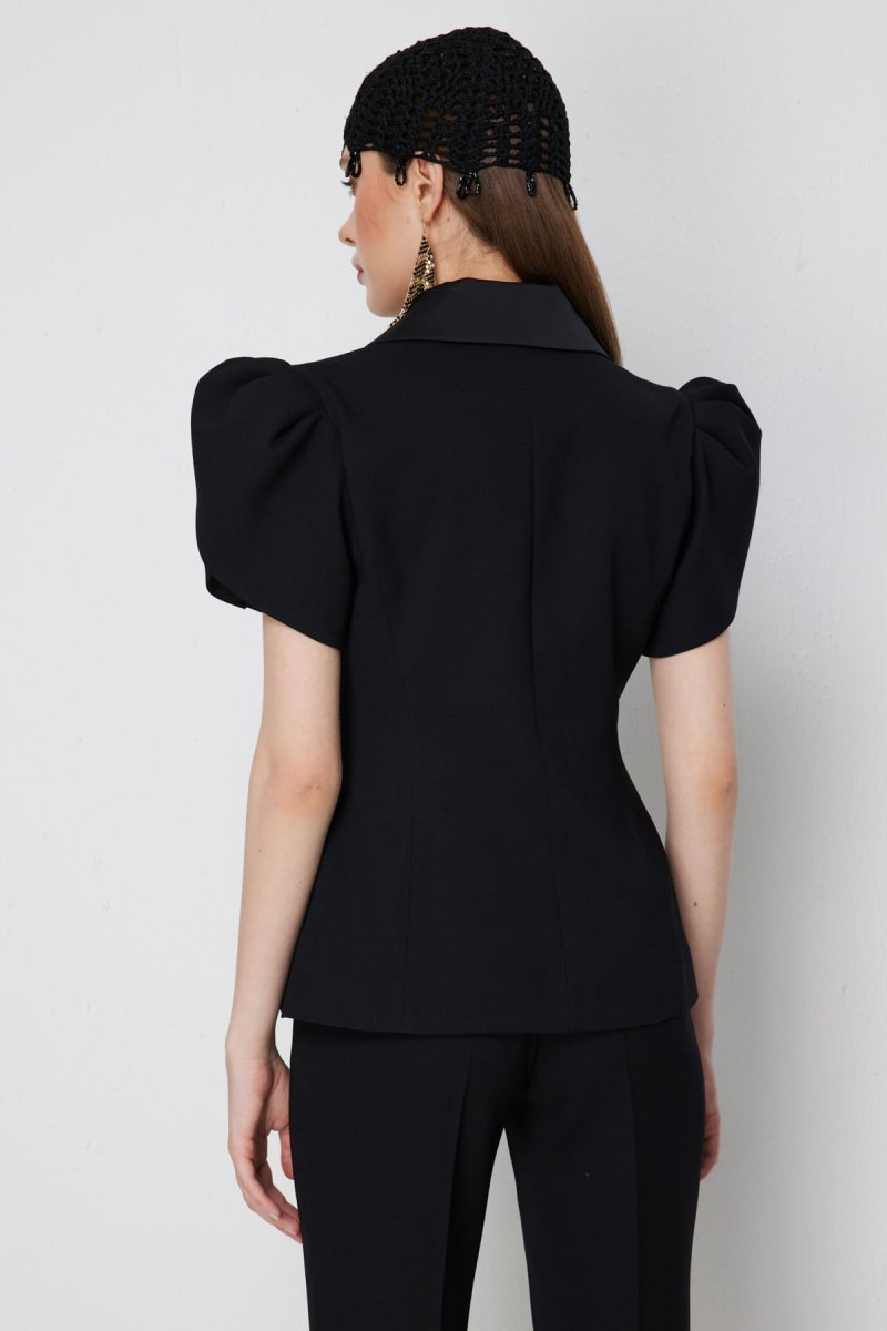 Ekol Kadın Saten Detaylı Balon Kollu Ceket 1156 Siyah - 4