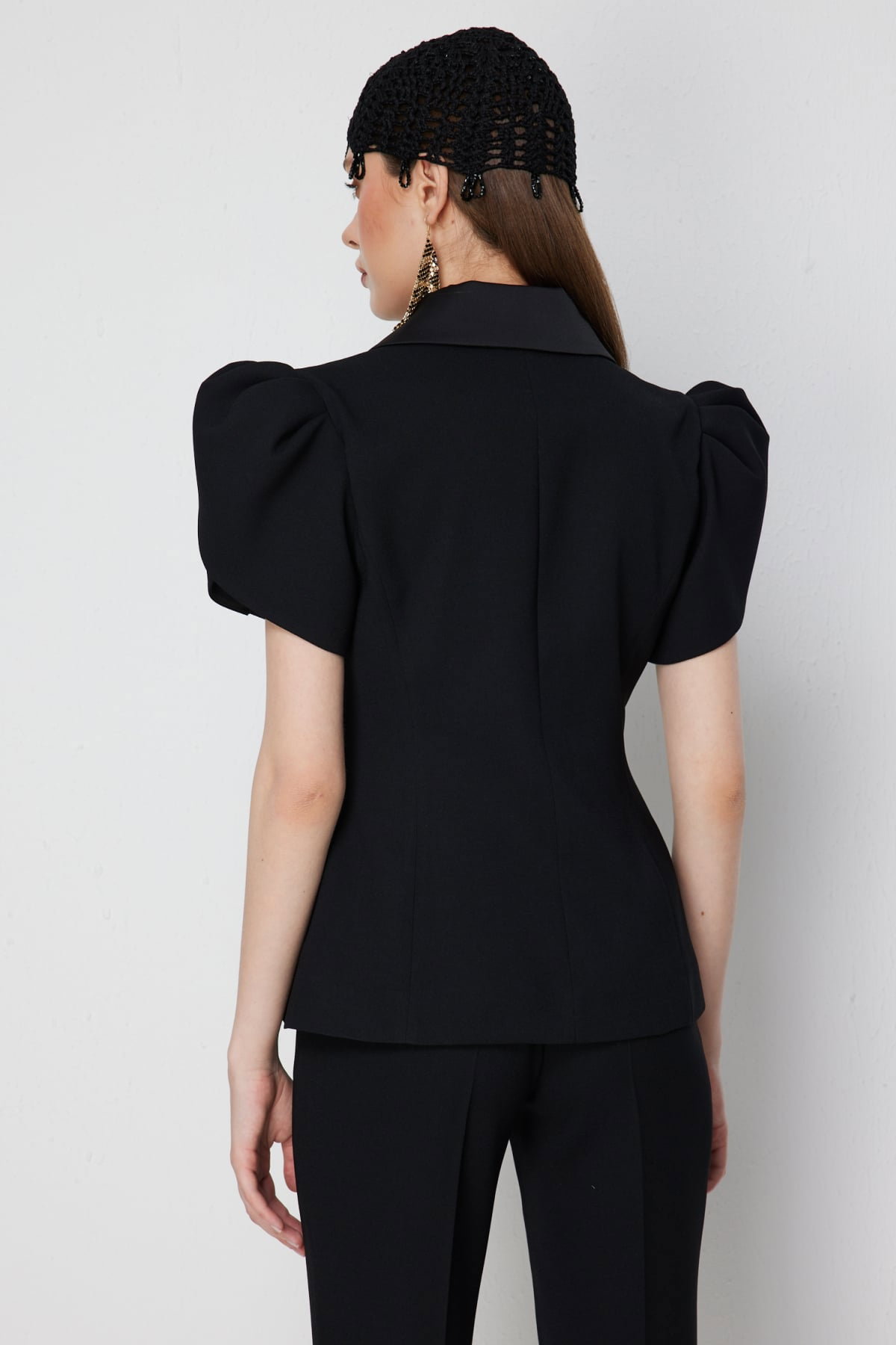 Ekol Kadın Saten Detaylı Balon Kollu Ceket 1156 Siyah - 4