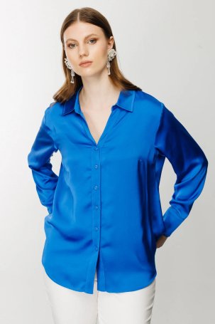 Ekol Kadın Saten Görünümlü Gömlek 1502 Saks 