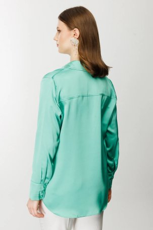 Ekol Kadın Saten Görünümlü Gömlek 1502 Yeşil - 4