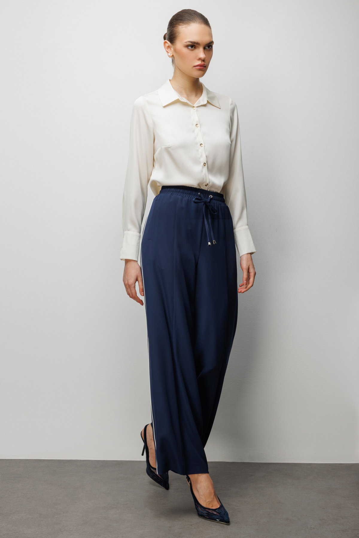 Ekol Kadın Şeritli Bol Paça Eşofman Altı 4122 Lacivert - 2