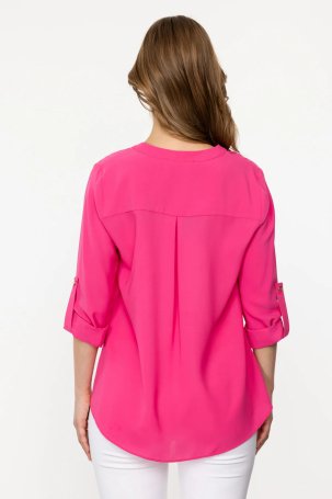 Ekol Kadın Sıfır Yaka Düğmeli Uzun Kollu Bluz 1034 Pink - 4
