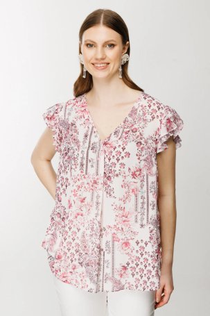 Ekol Kadın Şifon Kolu Volanlı Bluz 1544 Pink - 1