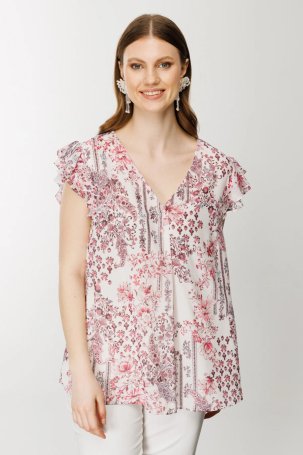 Ekol Kadın Şifon Kolu Volanlı Bluz 1544 Pink - 2