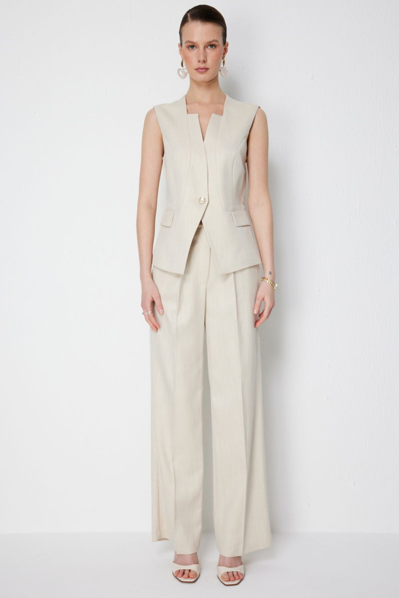 Ekol Kadın Simli Kumaş Süs Cep Detaylı Yelek 1072 Gold - 3