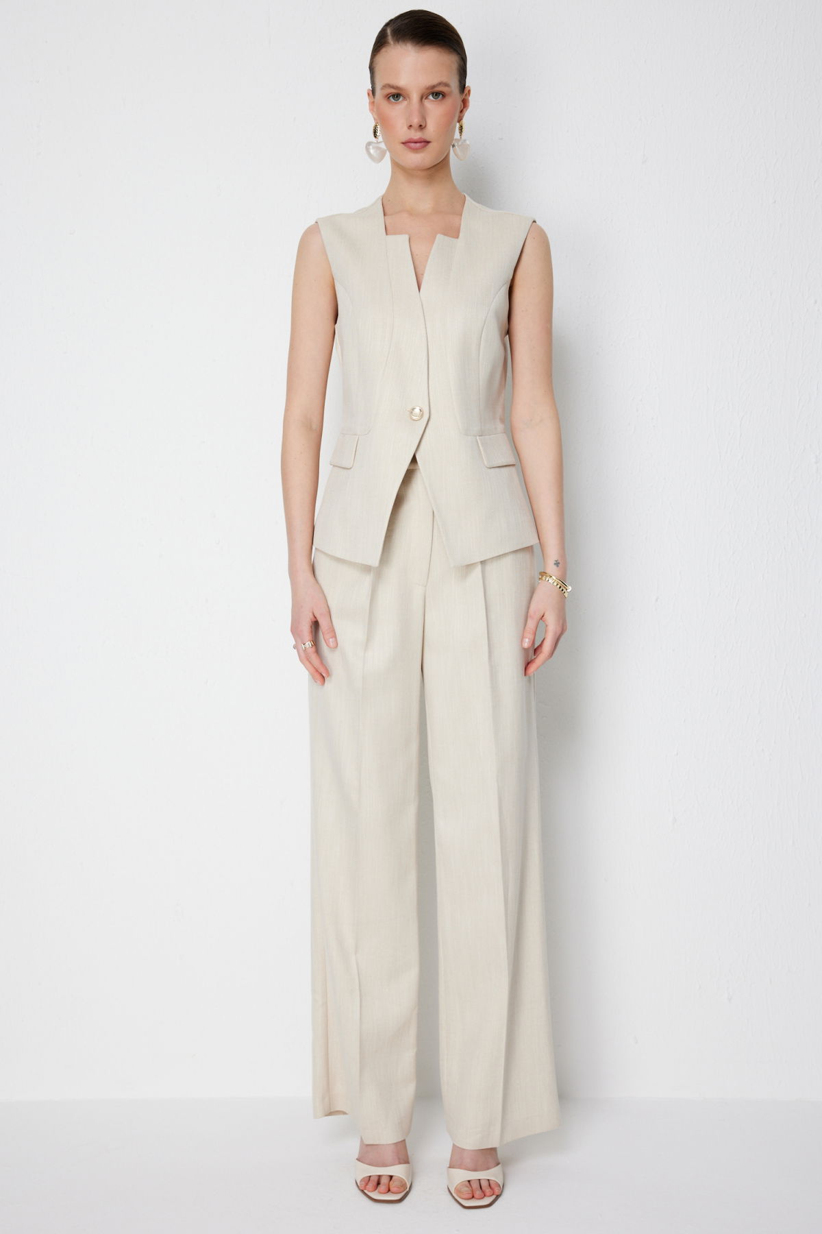 Ekol Kadın Simli Kumaş Süs Cep Detaylı Yelek 1072 Gold - 3