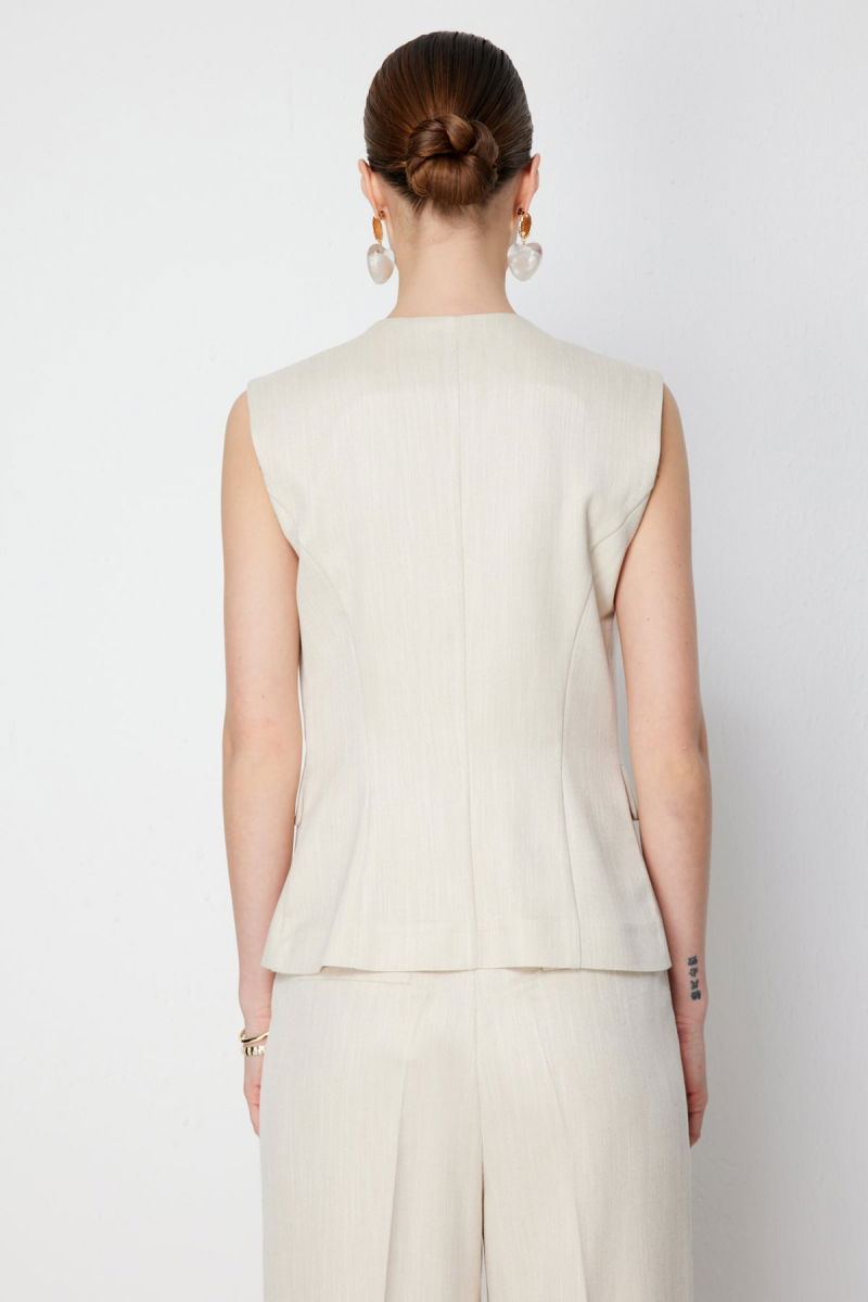 Ekol Kadın Simli Kumaş Süs Cep Detaylı Yelek 1072 Gold - 4