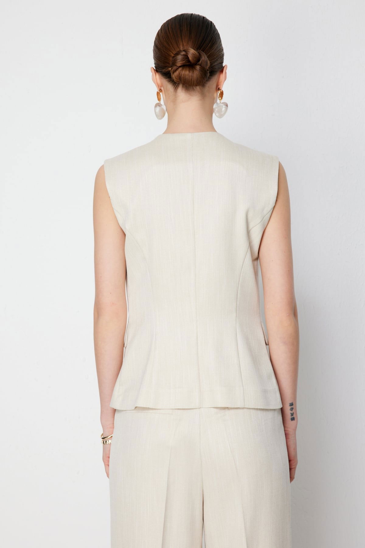 Ekol Kadın Simli Kumaş Süs Cep Detaylı Yelek 1072 Gold - 4