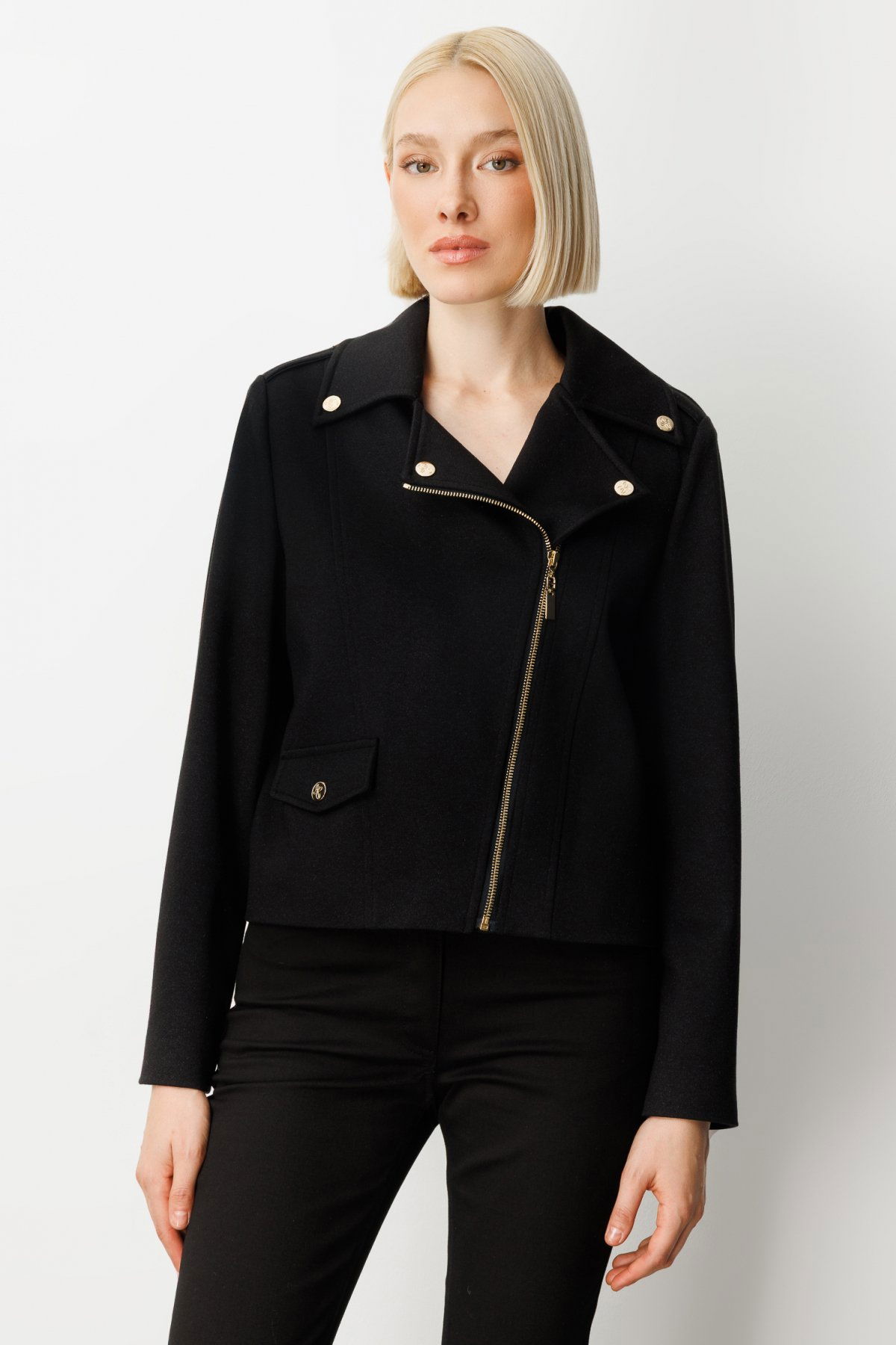 Ekol Kadın Simli Kumaş Süs Kapak Cepli Mont 8013 Siyah - 1