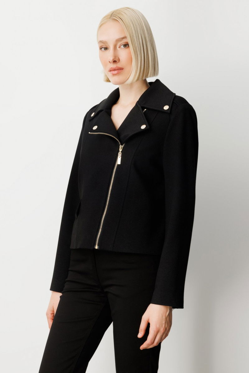 Ekol Kadın Simli Kumaş Süs Kapak Cepli Mont 8013 Siyah - 2