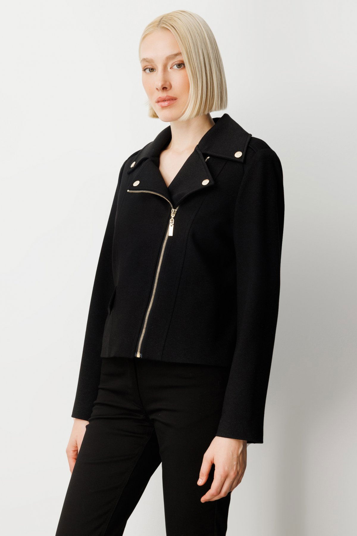 Ekol Kadın Simli Kumaş Süs Kapak Cepli Mont 8013 Siyah - 2