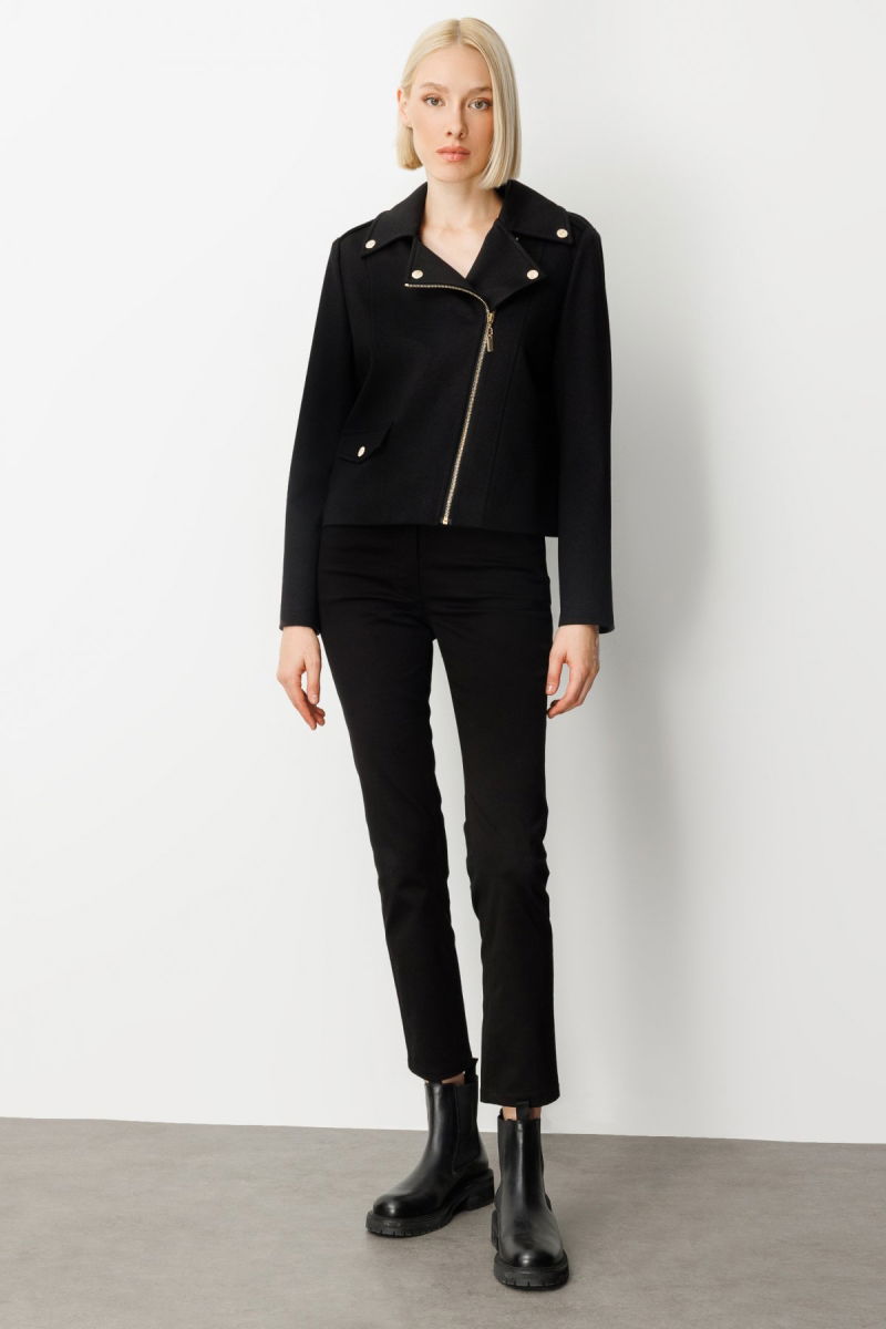 Ekol Kadın Simli Kumaş Süs Kapak Cepli Mont 8013 Siyah - 3