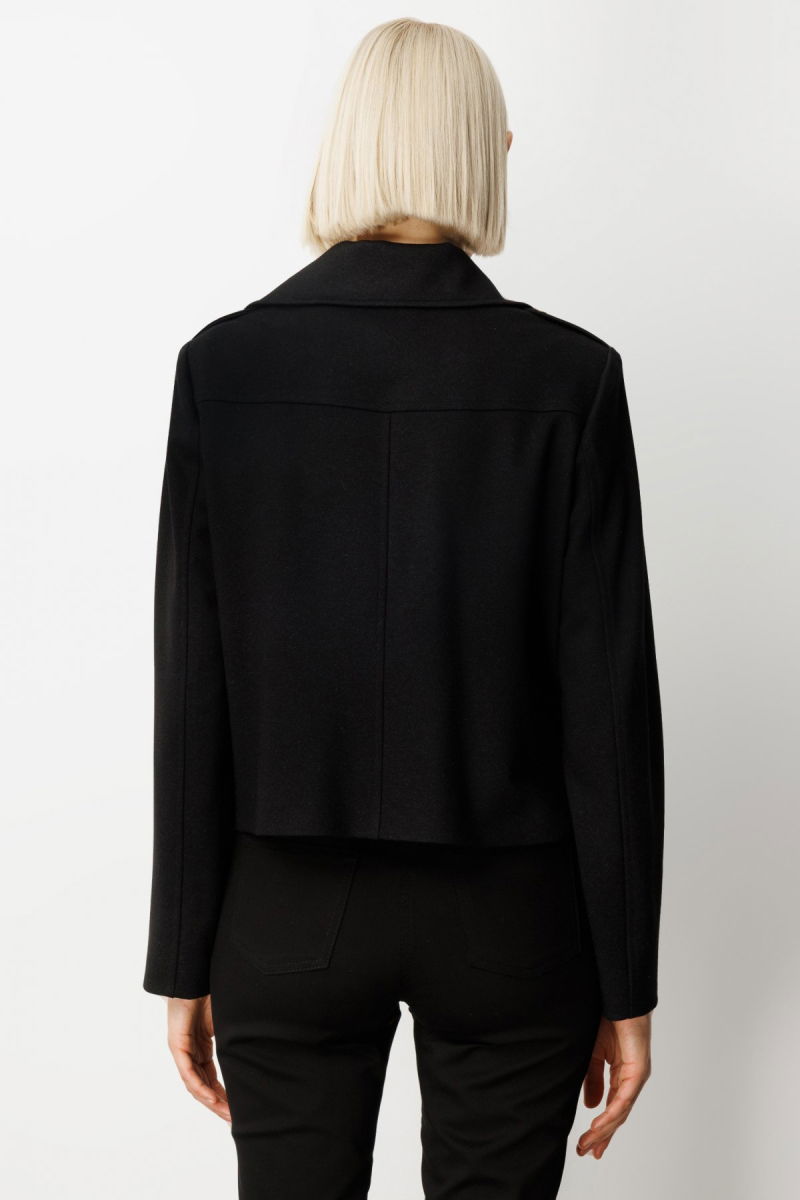 Ekol Kadın Simli Kumaş Süs Kapak Cepli Mont 8013 Siyah - 4