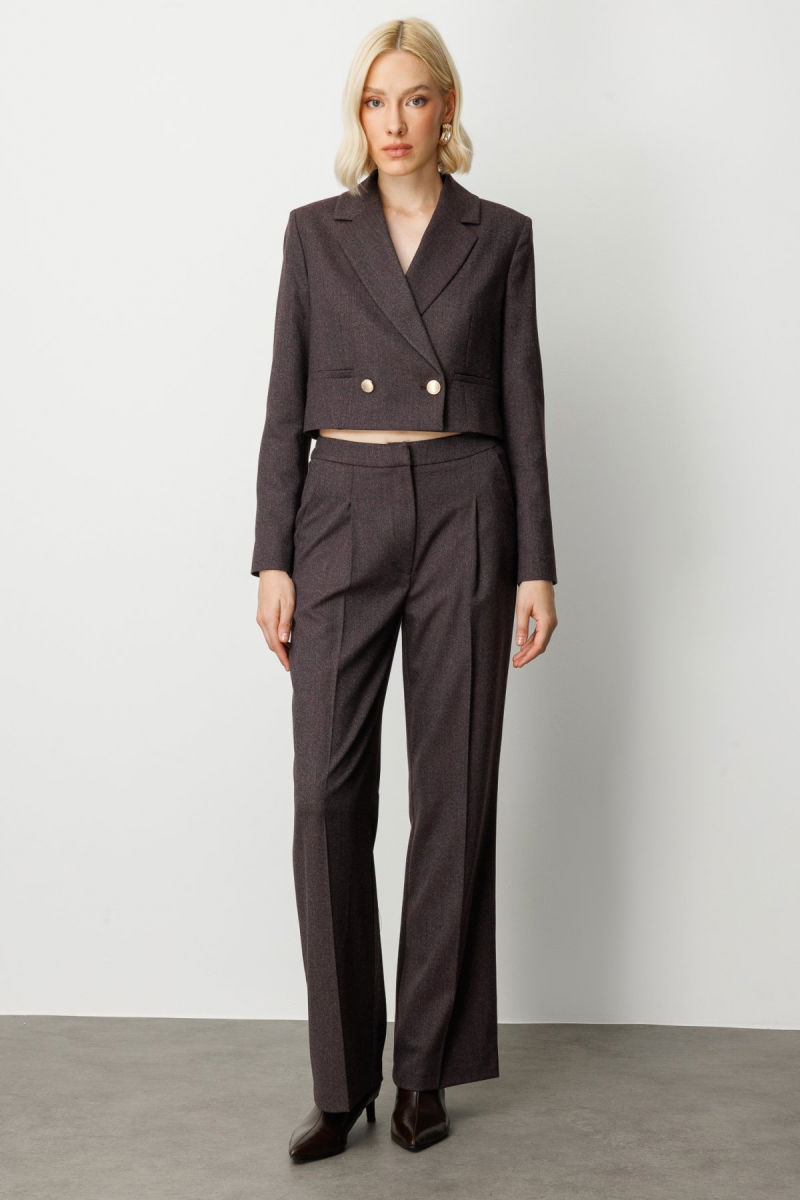 Ekol Kadın Simli Kumaş Wide Leg Pantolon 5171 Bordo - Ekol