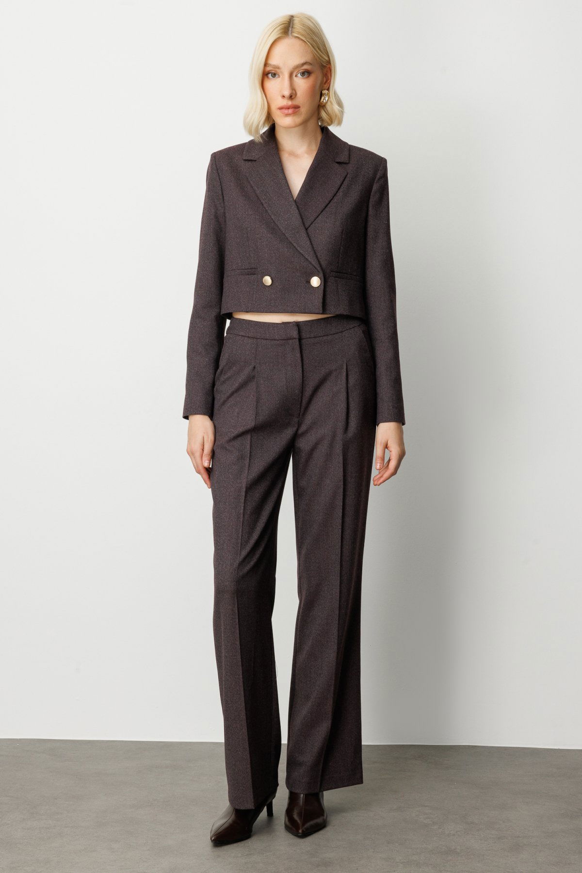 Ekol Kadın Simli Kumaş Wide Leg Pantolon 5171 Bordo - 1