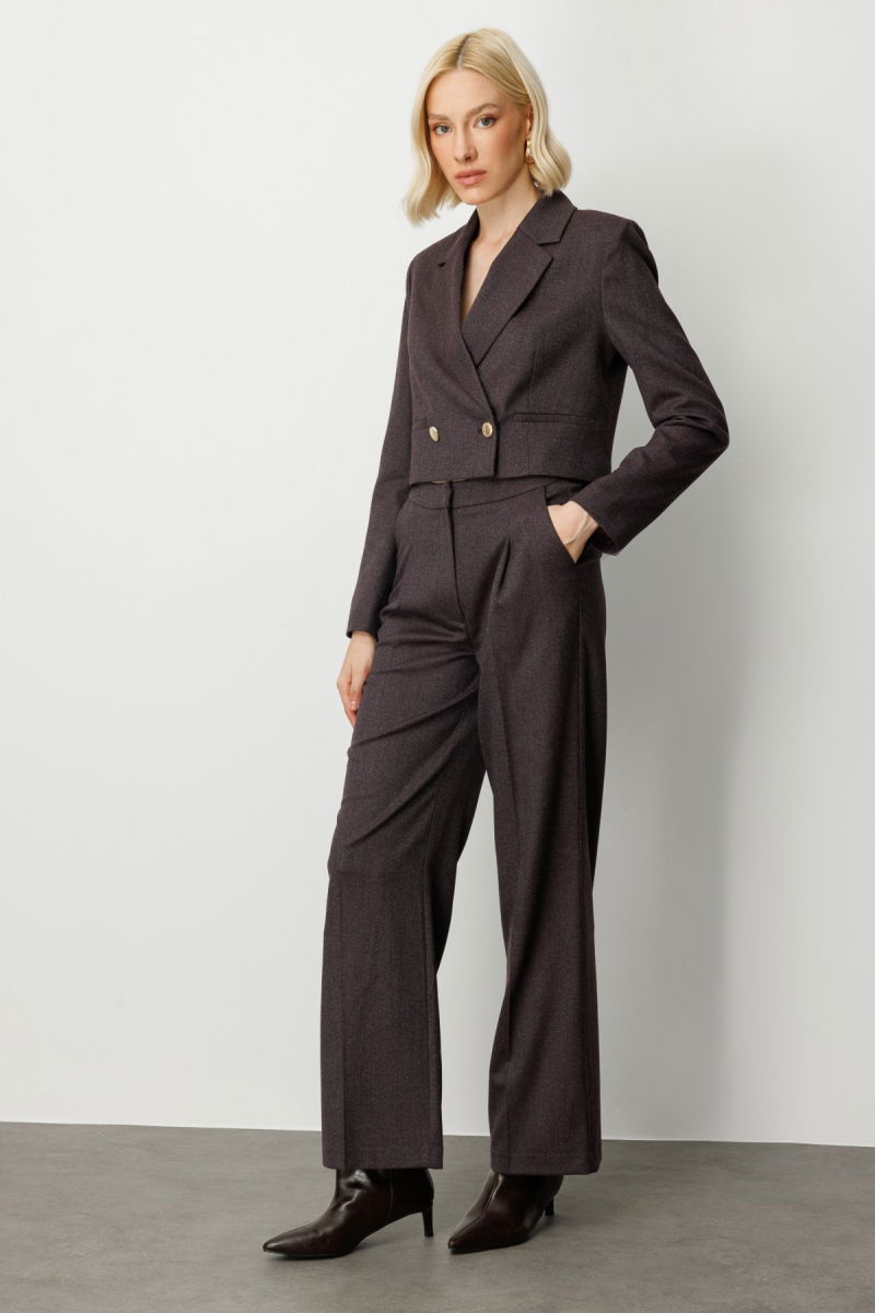 Ekol Kadın Simli Kumaş Wide Leg Pantolon 5171 Bordo - 2