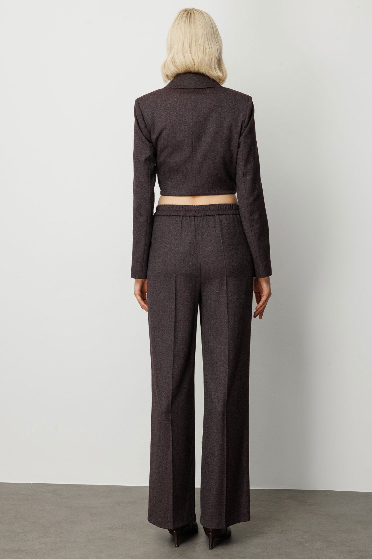 Ekol Kadın Simli Kumaş Wide Leg Pantolon 5171 Bordo - 4