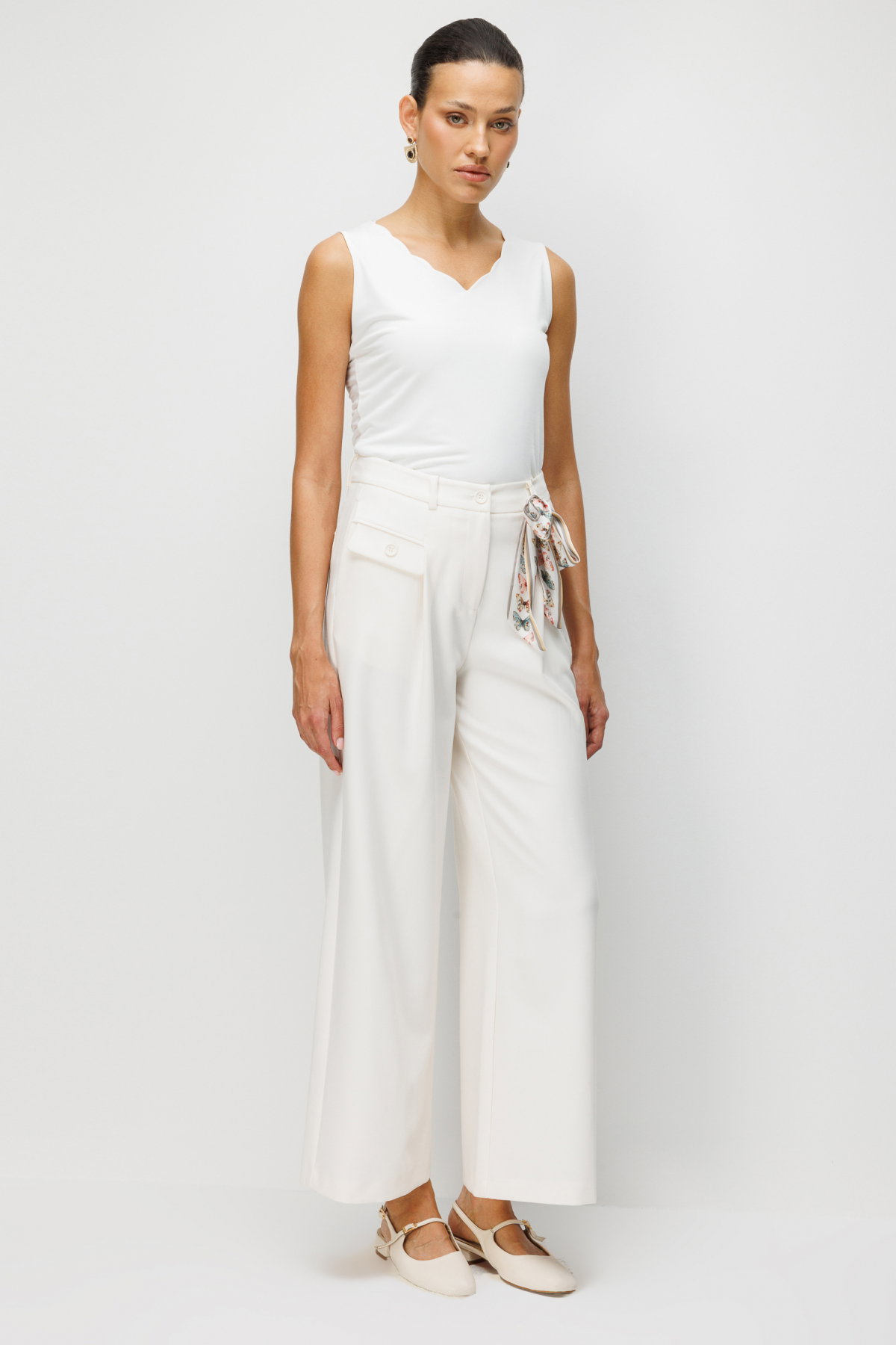 Ekol Kadın Süs Cep Detaylı Bol Paça Pantolon 4008 Ekru - 2