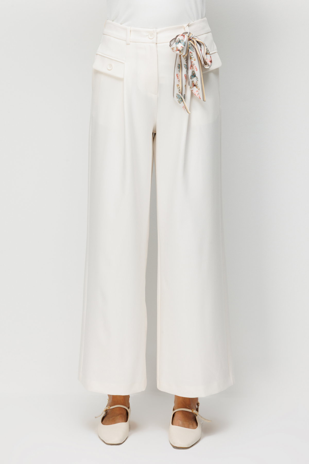 Ekol Kadın Süs Cep Detaylı Bol Paça Pantolon 4008 Ekru - 3