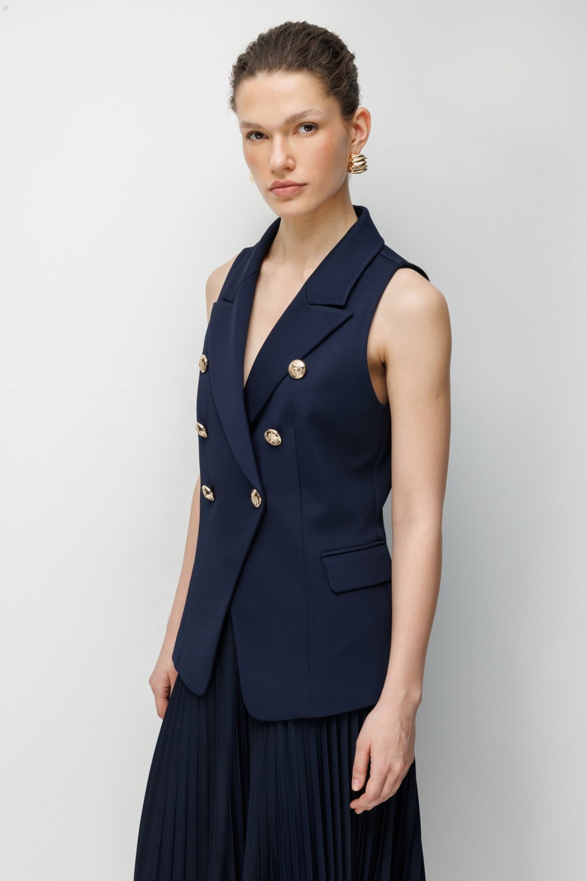 Ekol Kadın Süs Cep Detaylı Kruvaze Yelek 1062 Lacivert - 2