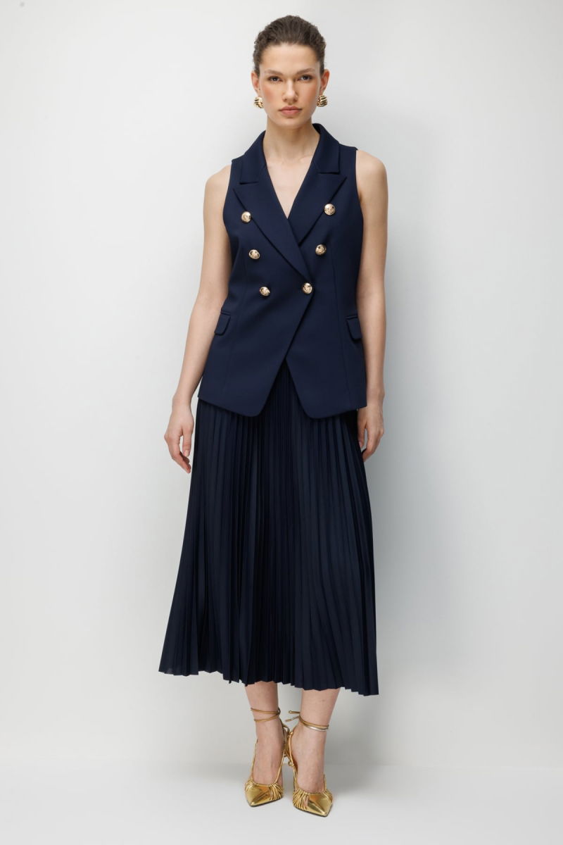 Ekol Kadın Süs Cep Detaylı Kruvaze Yelek 1062 Lacivert - 3