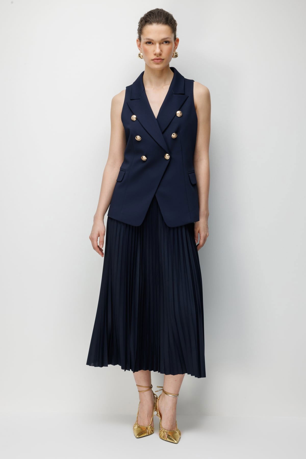 Ekol Kadın Süs Cep Detaylı Kruvaze Yelek 1062 Lacivert - 3