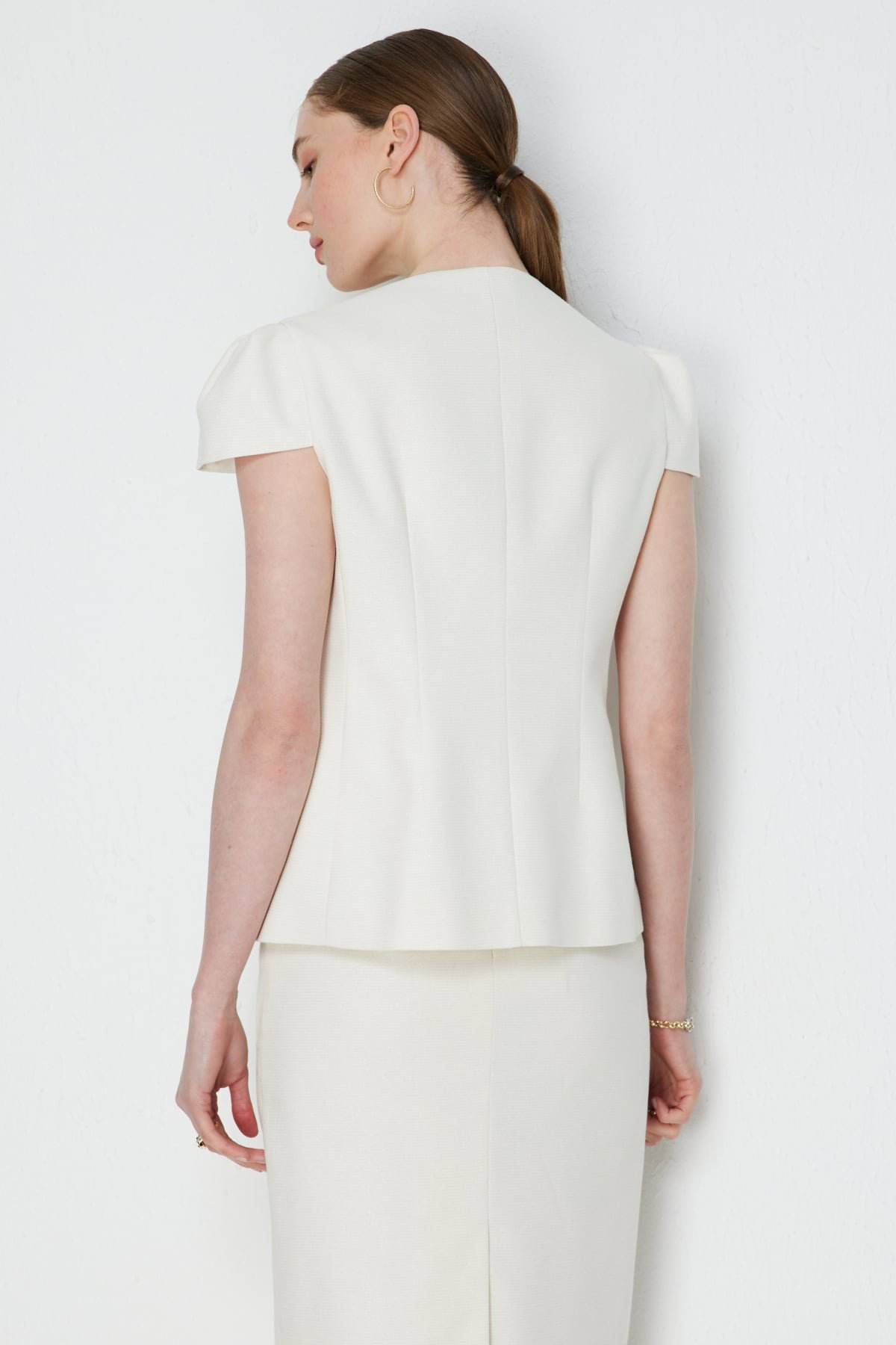 Ekol Kadın Süs Cepli Kısa Kollu Ceket 1038 Ekru - 5