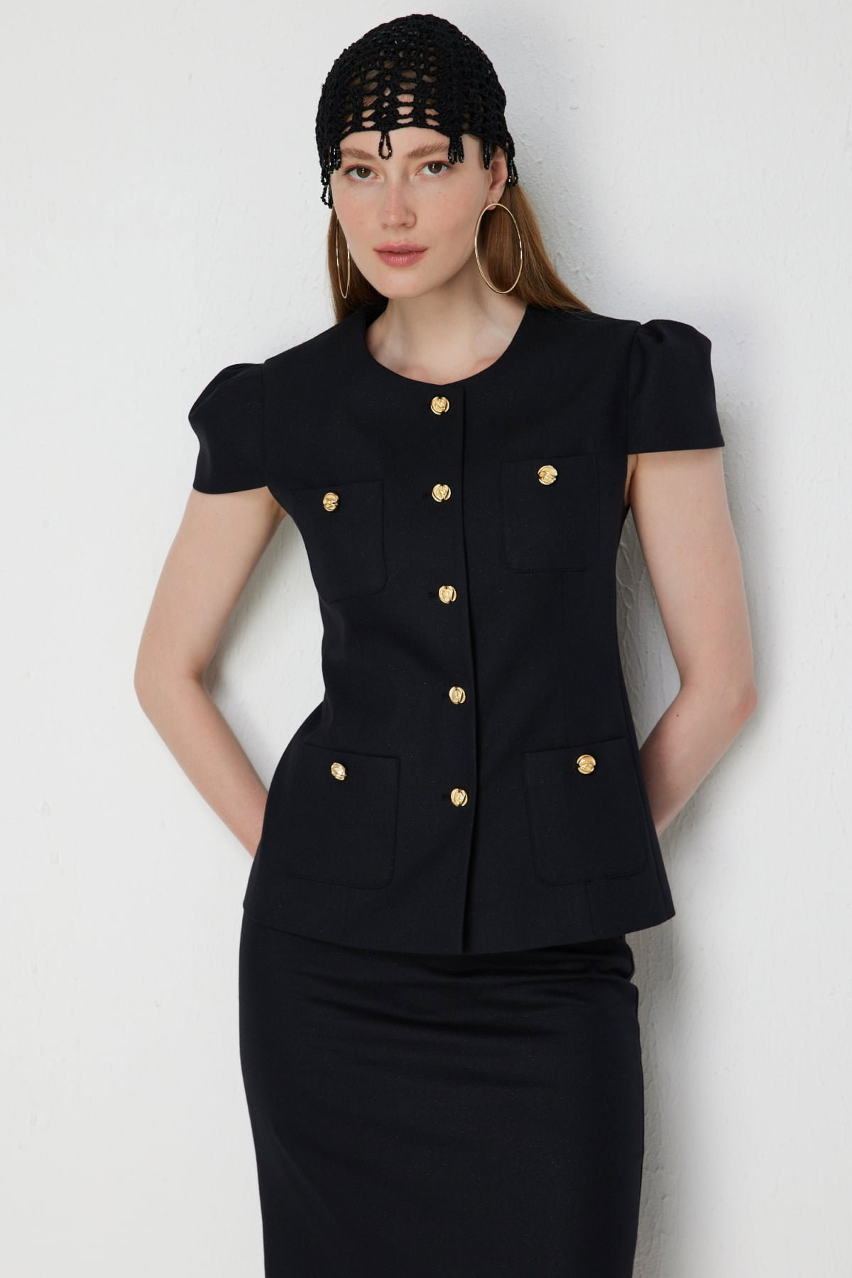 Ekol Kadın Süs Cepli Kısa Kollu Ceket 1038 Siyah - 1