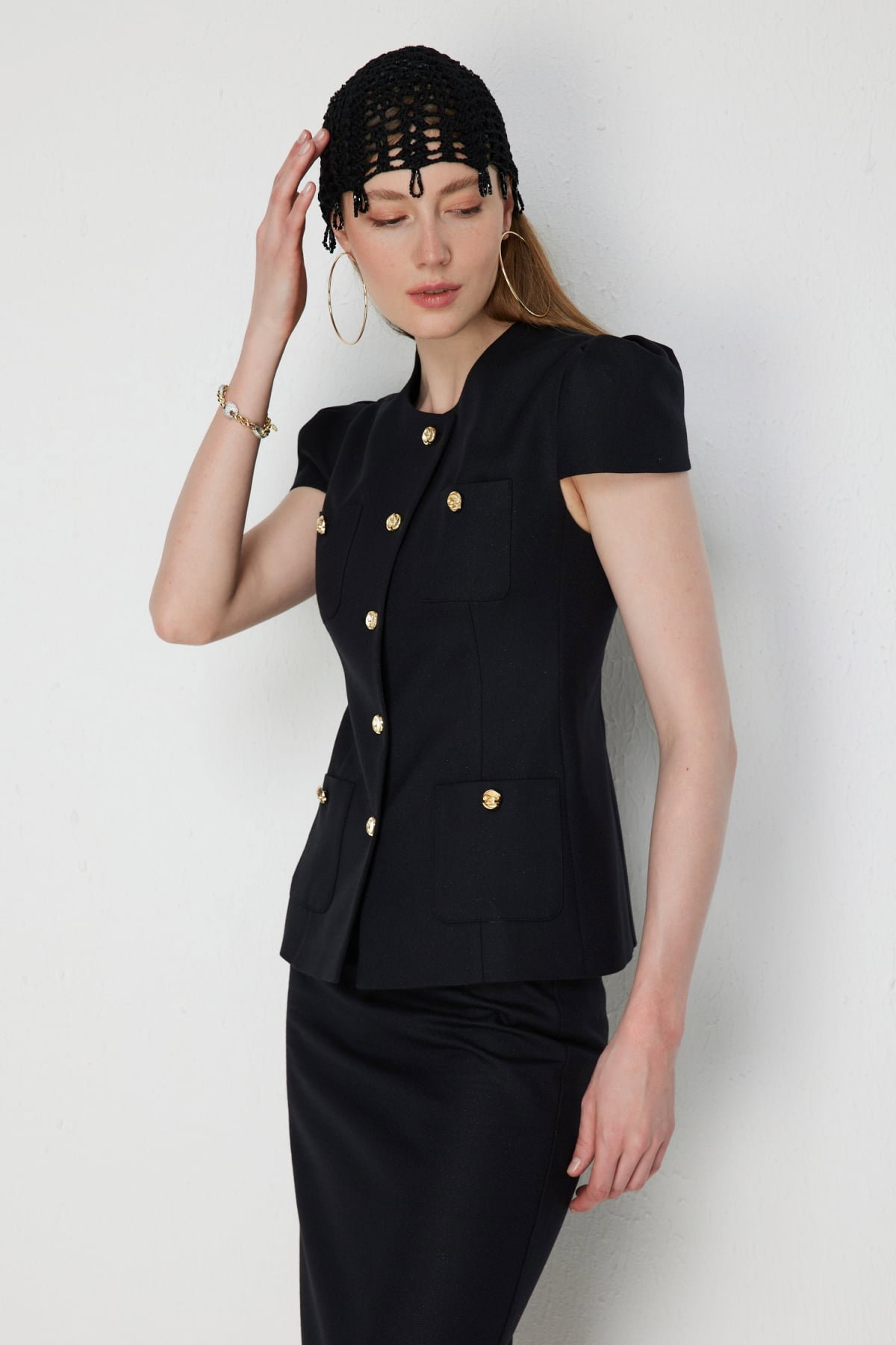 Ekol Kadın Süs Cepli Kısa Kollu Ceket 1038 Siyah - 2