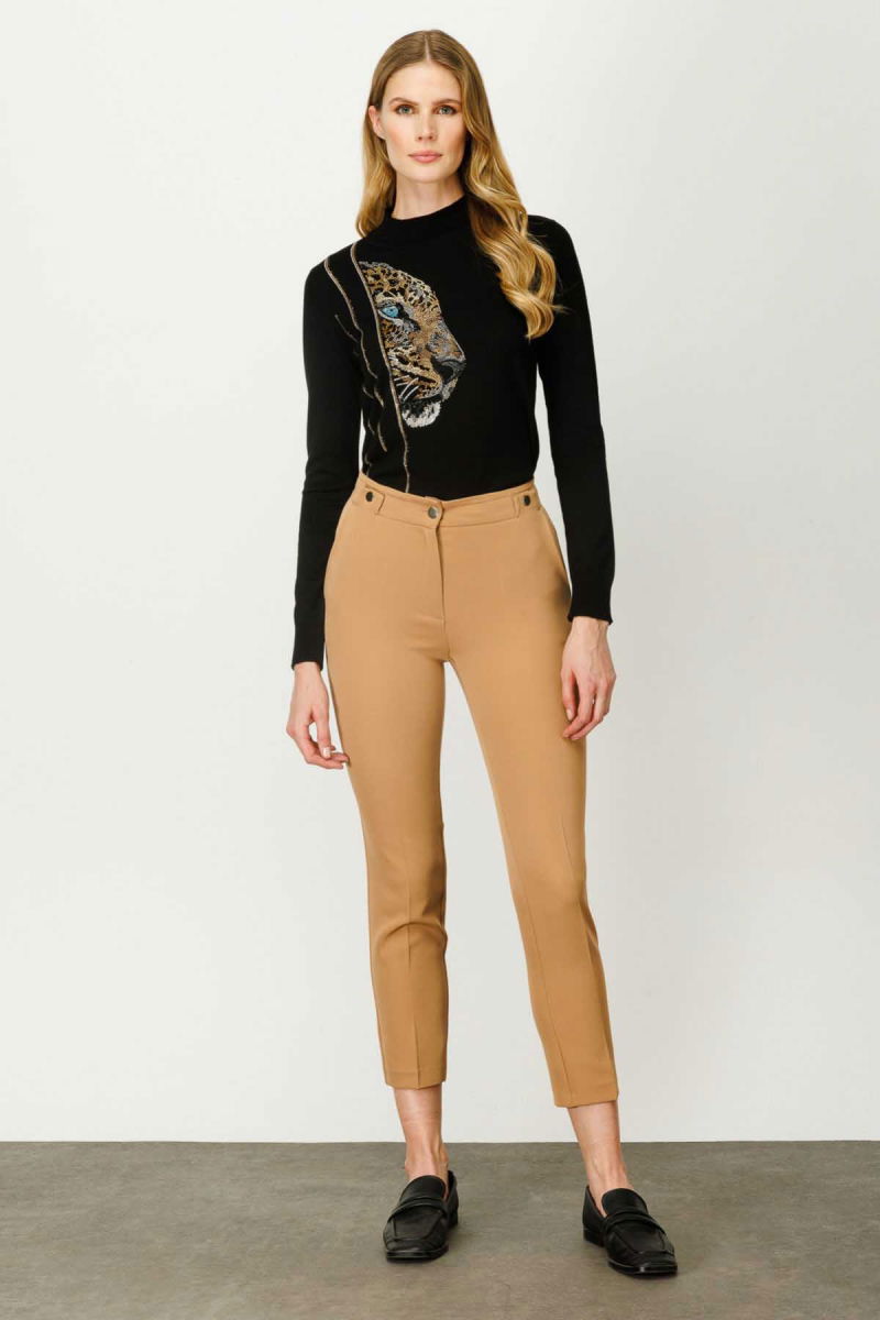 Ekol Kadın Süs Düğmeli Dar Pantolon 2081 Camel - Ekol