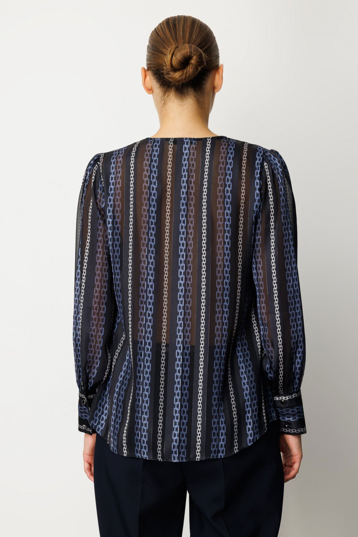 Ekol Kadın Süs Düğmeli Desenli Bluz 3063 Lacivert - 4