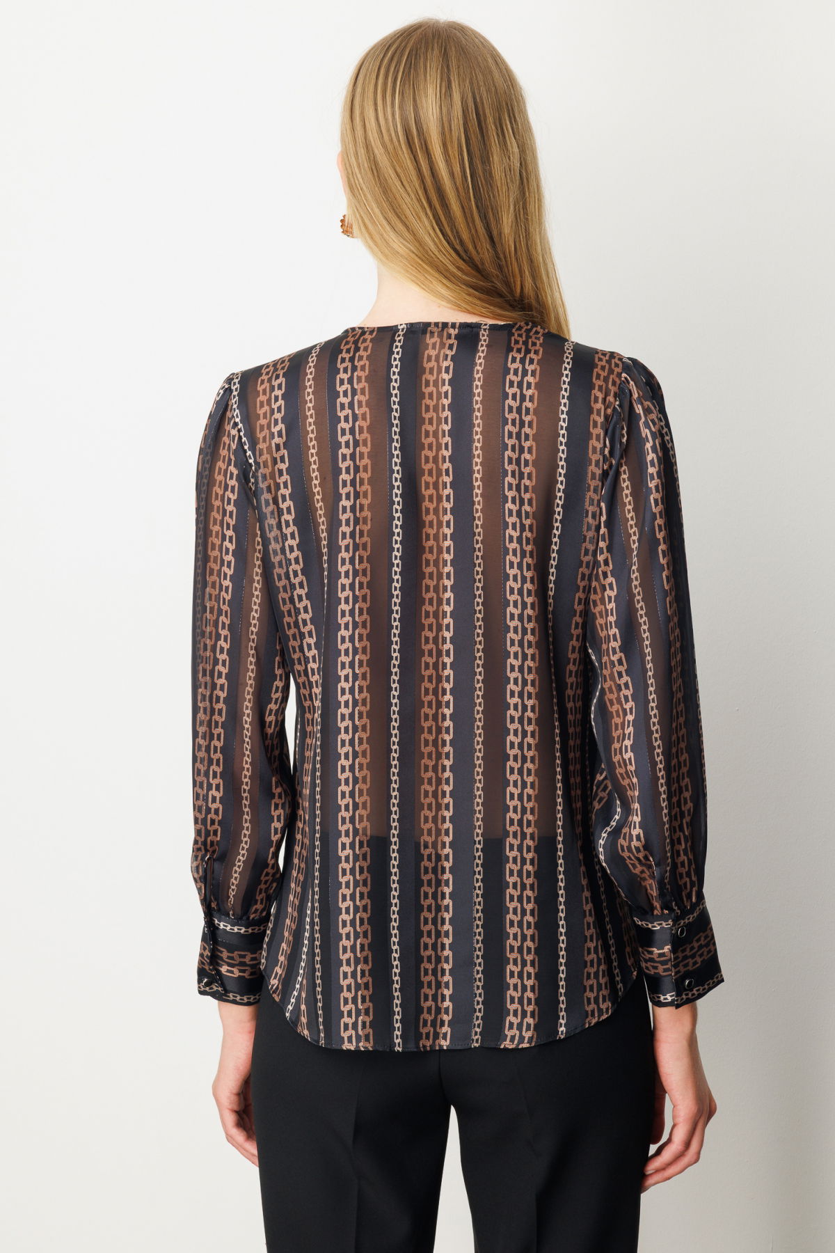 Ekol Kadın Süs Düğmeli Desenli Bluz 3063 Taba - 4