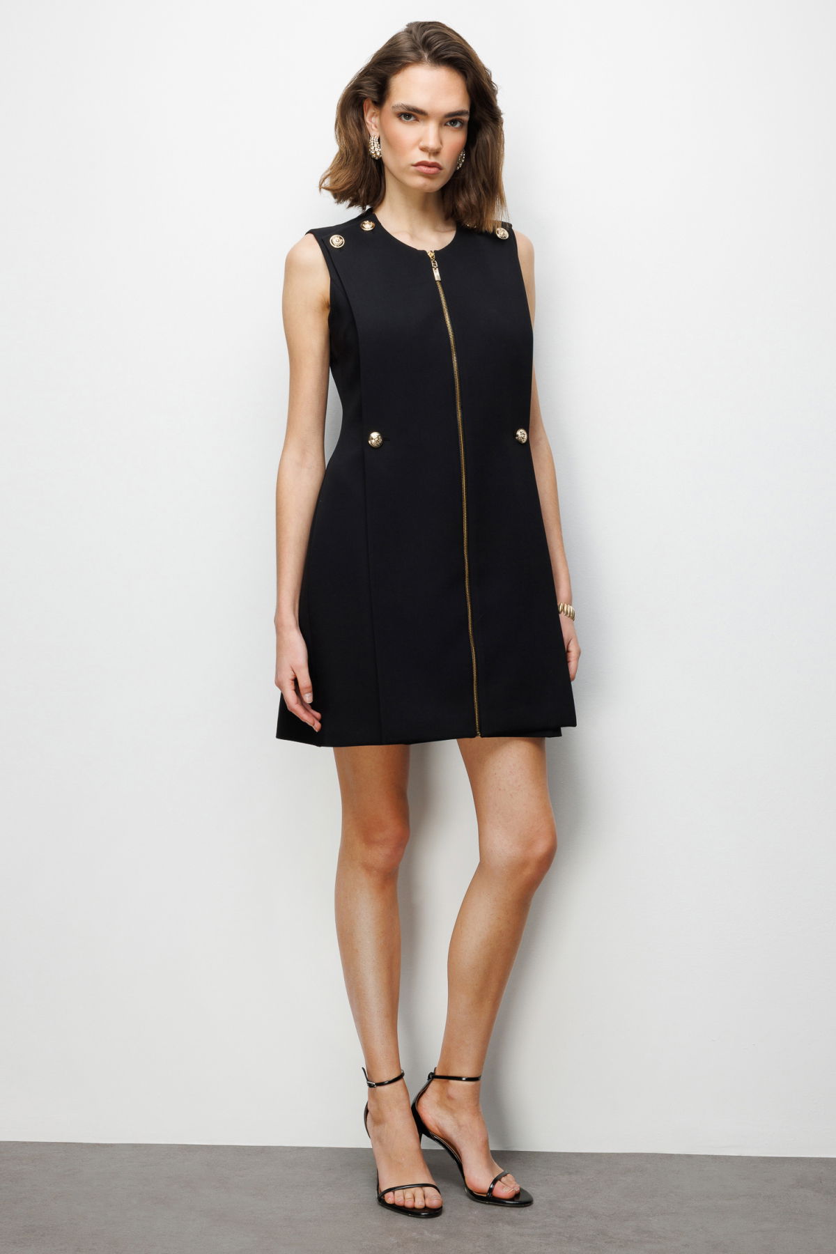 Ekol Kadın Süs Düğmeli Fermuarlı Midi Elbise 6004 Siyah - 2