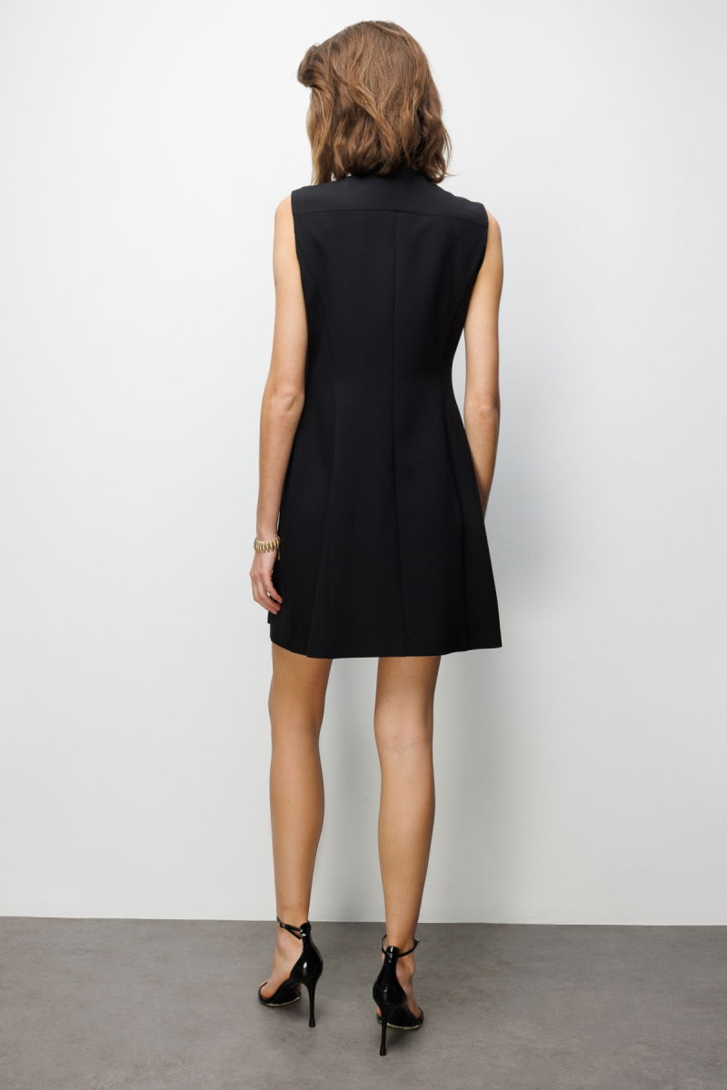 Ekol Kadın Süs Düğmeli Fermuarlı Midi Elbise 6004 Siyah - 4